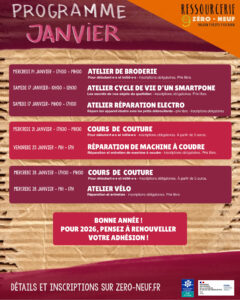 programme atelier janvier 2026, atelier broderie velo, cours de couture