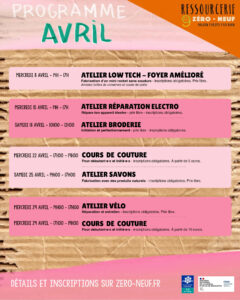 programme d'atelier - réparation velo atelier broderie fabrication savons