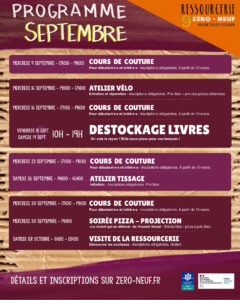 programme septembre atelier velo cours de couture projection pizza atelier tissage